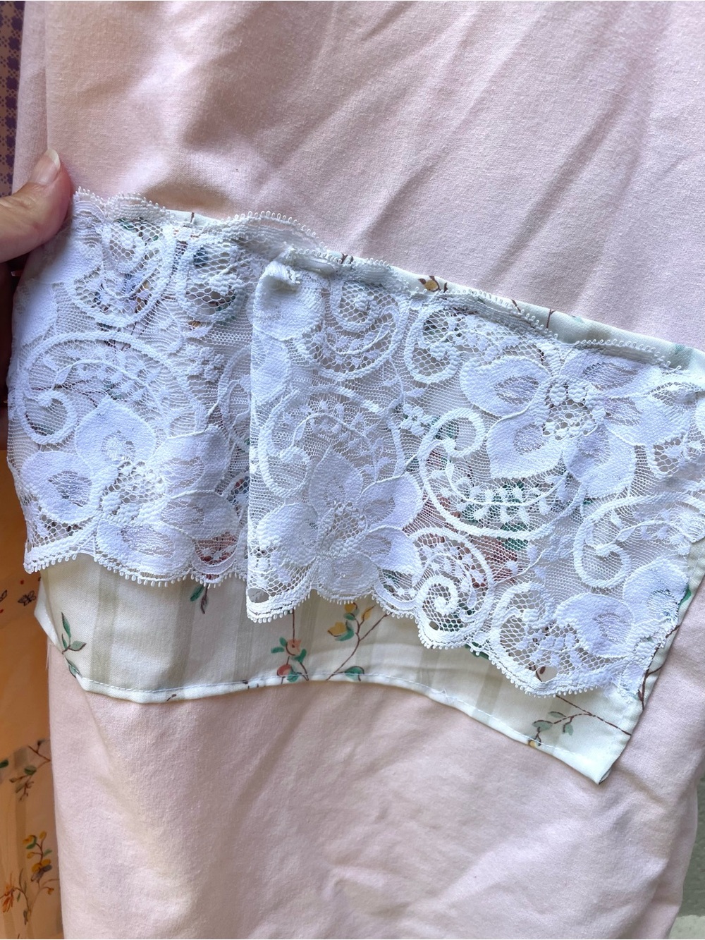 Cottagecore peach cotton patchwork Wide-Leg with lace - Picture 4 of 5